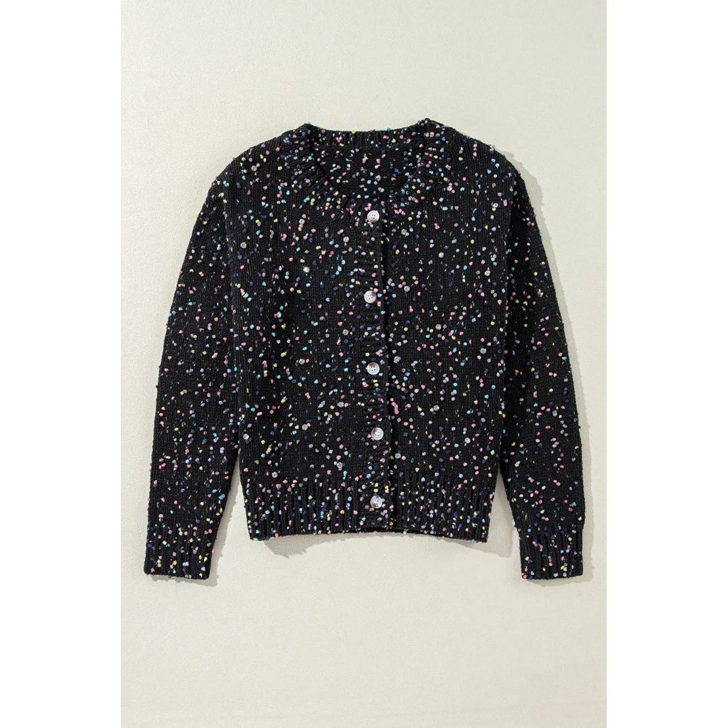 Rhinestone Decor Multicolor Confetti Sweater Cardigan
