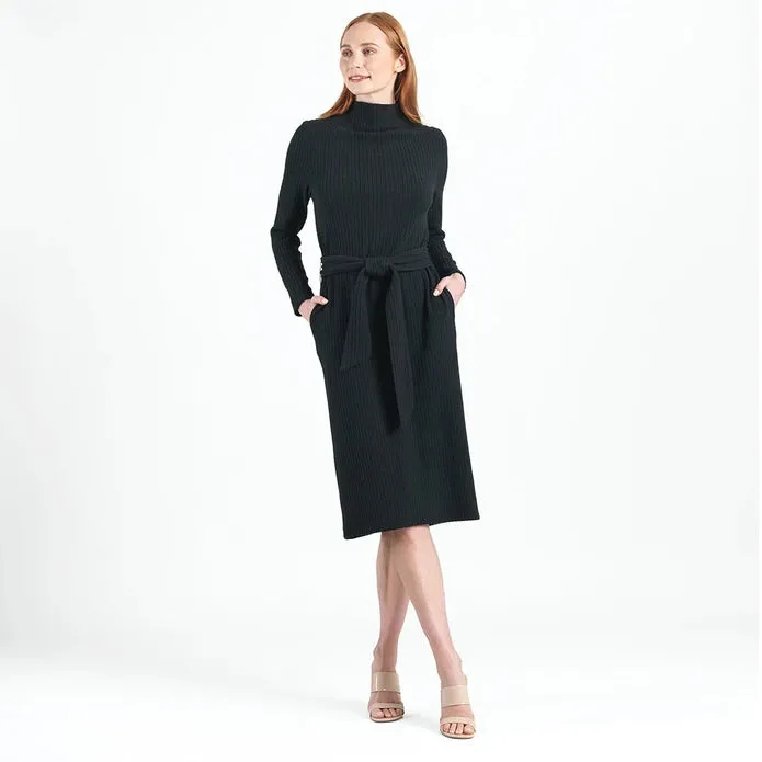 Ribbed Knit Sweater Dress with Belts and Pockets