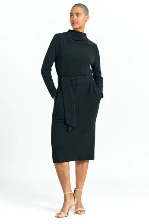 Ribbed Knit Sweater Dress with Belts and Pockets