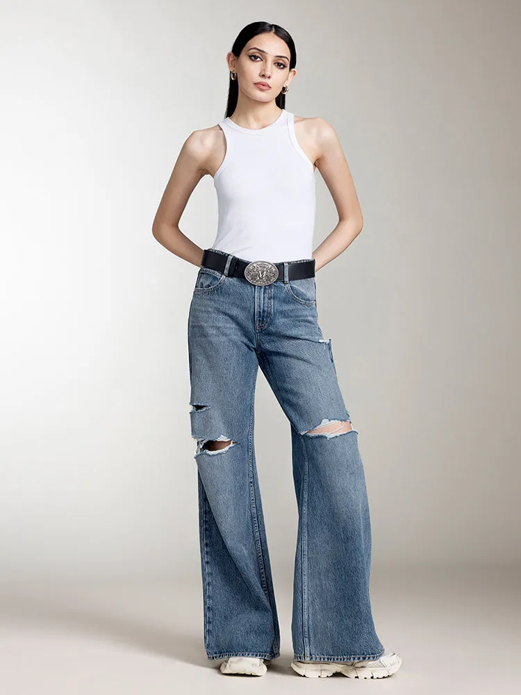 Ripped Straight Fit Jeans