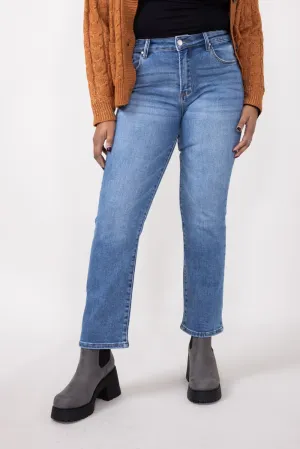 Risen Mid-Rise Medium Wash Straight Leg Jeans for Women | RDP5290CH-MD
