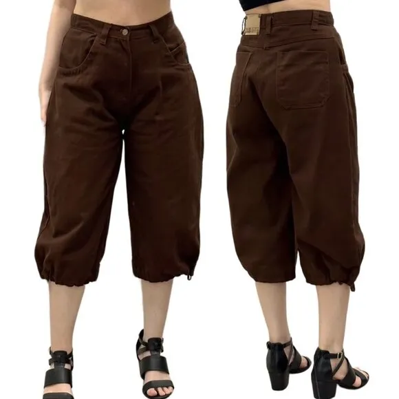 Road Block Vintage High Rise Cropped Capri Barrel Leg Jeans in Brown Size 30
