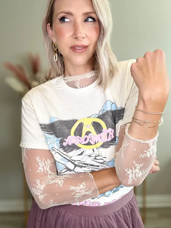 ROMANTIC LONG SLEEVE SHEER LACE TOP - IVORY