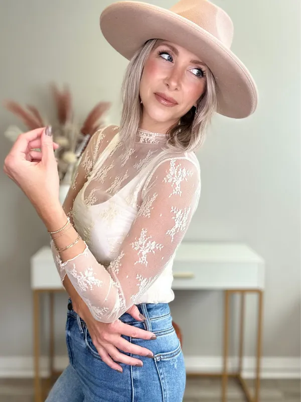 ROMANTIC LONG SLEEVE SHEER LACE TOP - IVORY