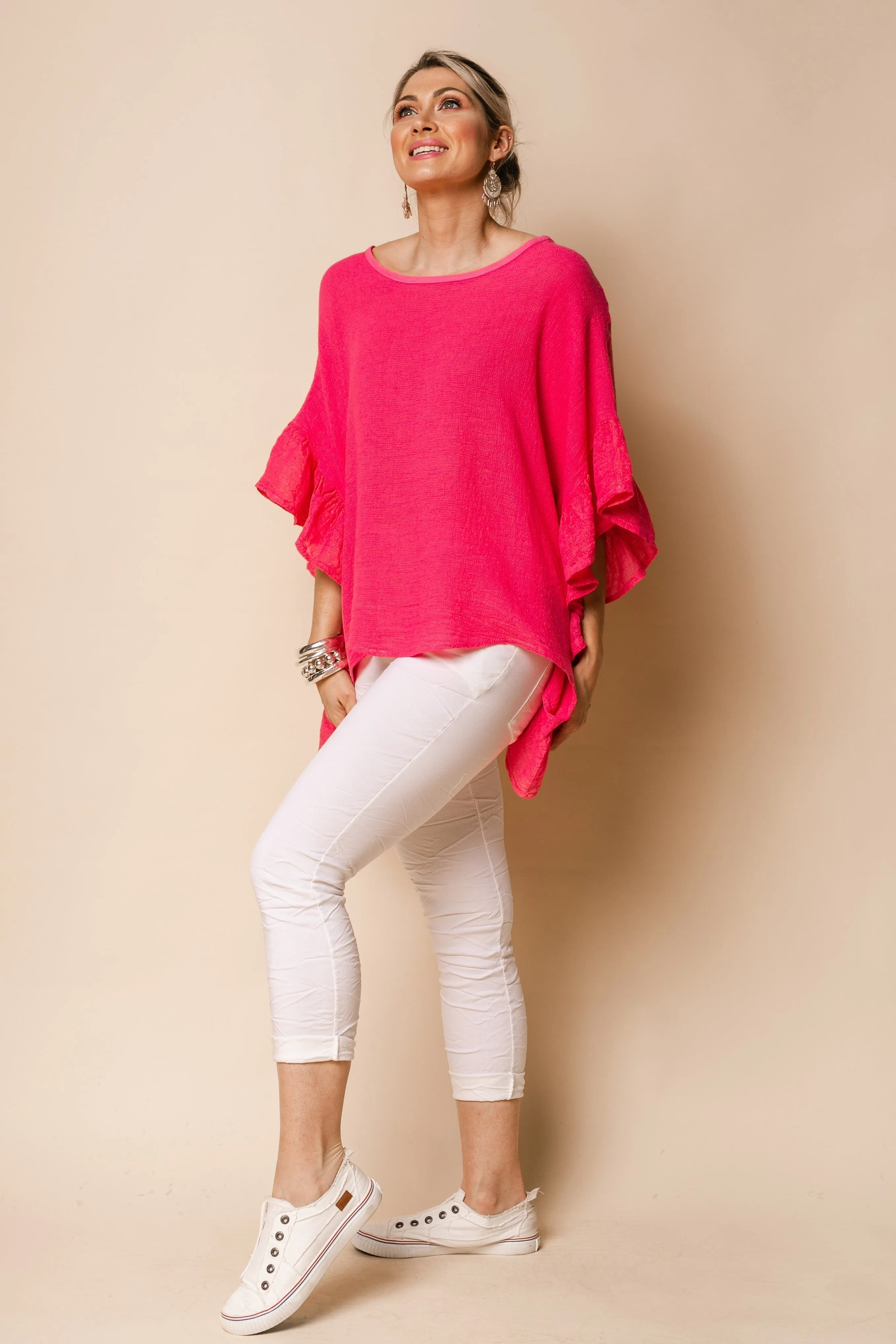 Ronny Linen Blend Top in Raspberry Sorbet