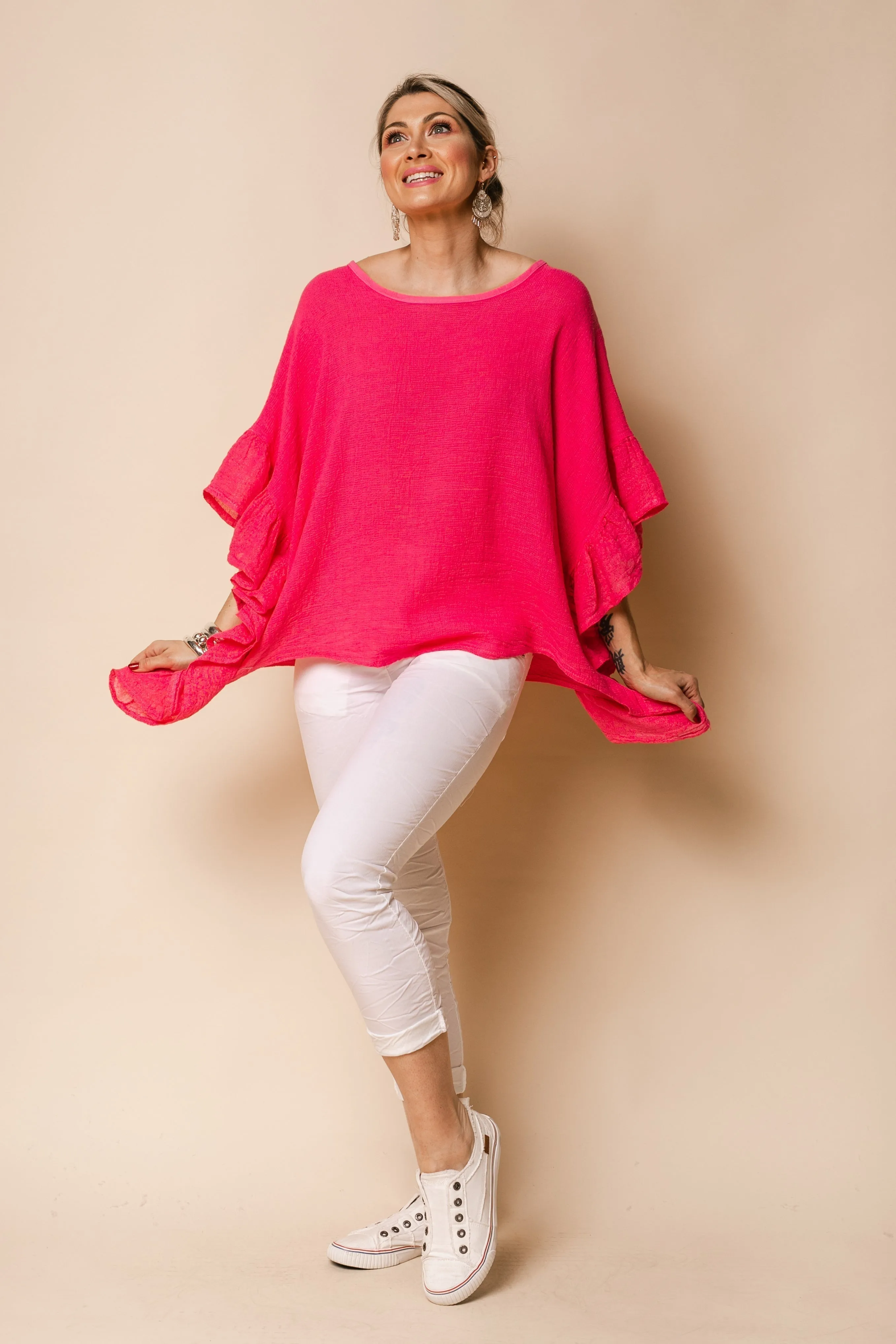 Ronny Linen Blend Top in Raspberry Sorbet