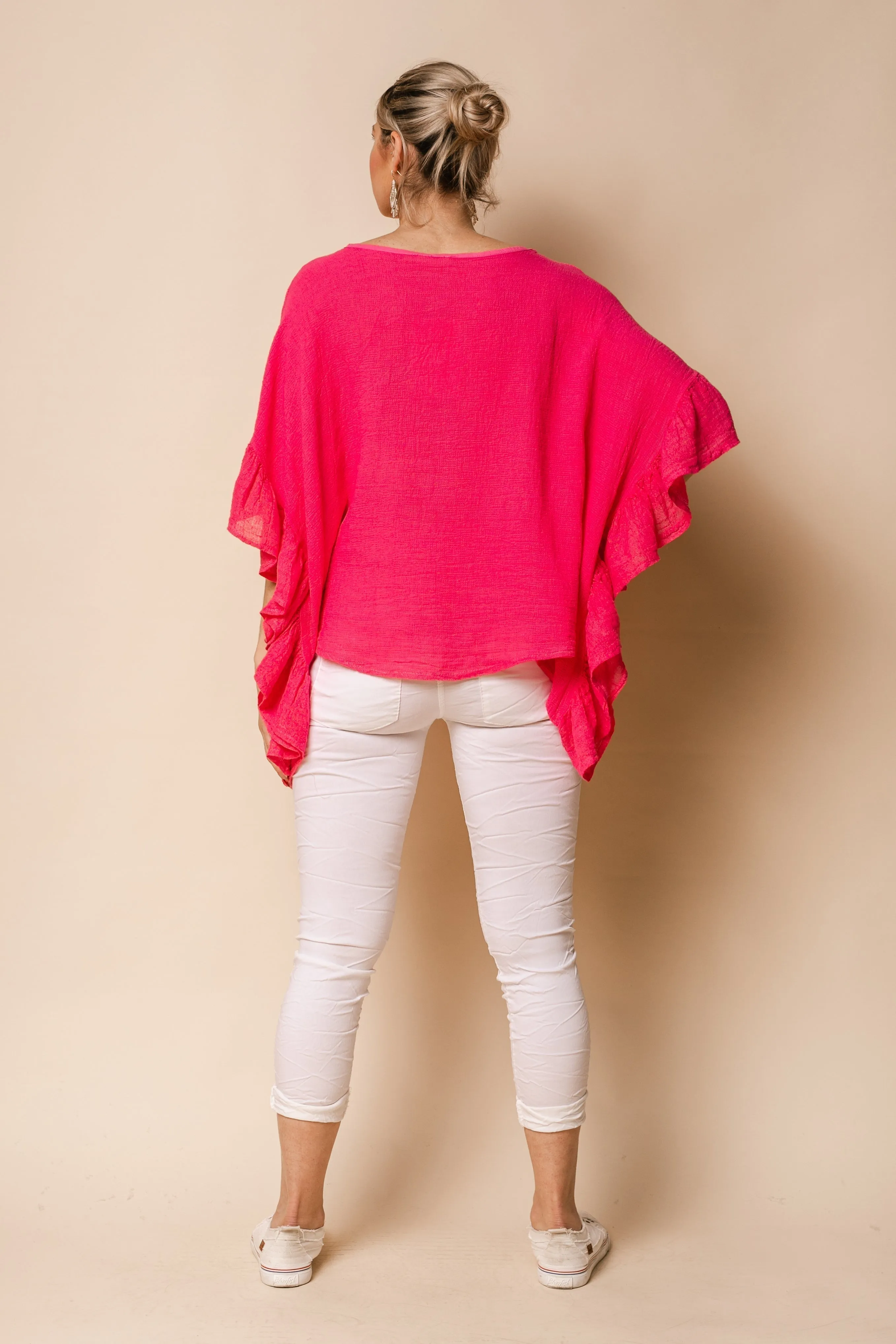 Ronny Linen Blend Top in Raspberry Sorbet
