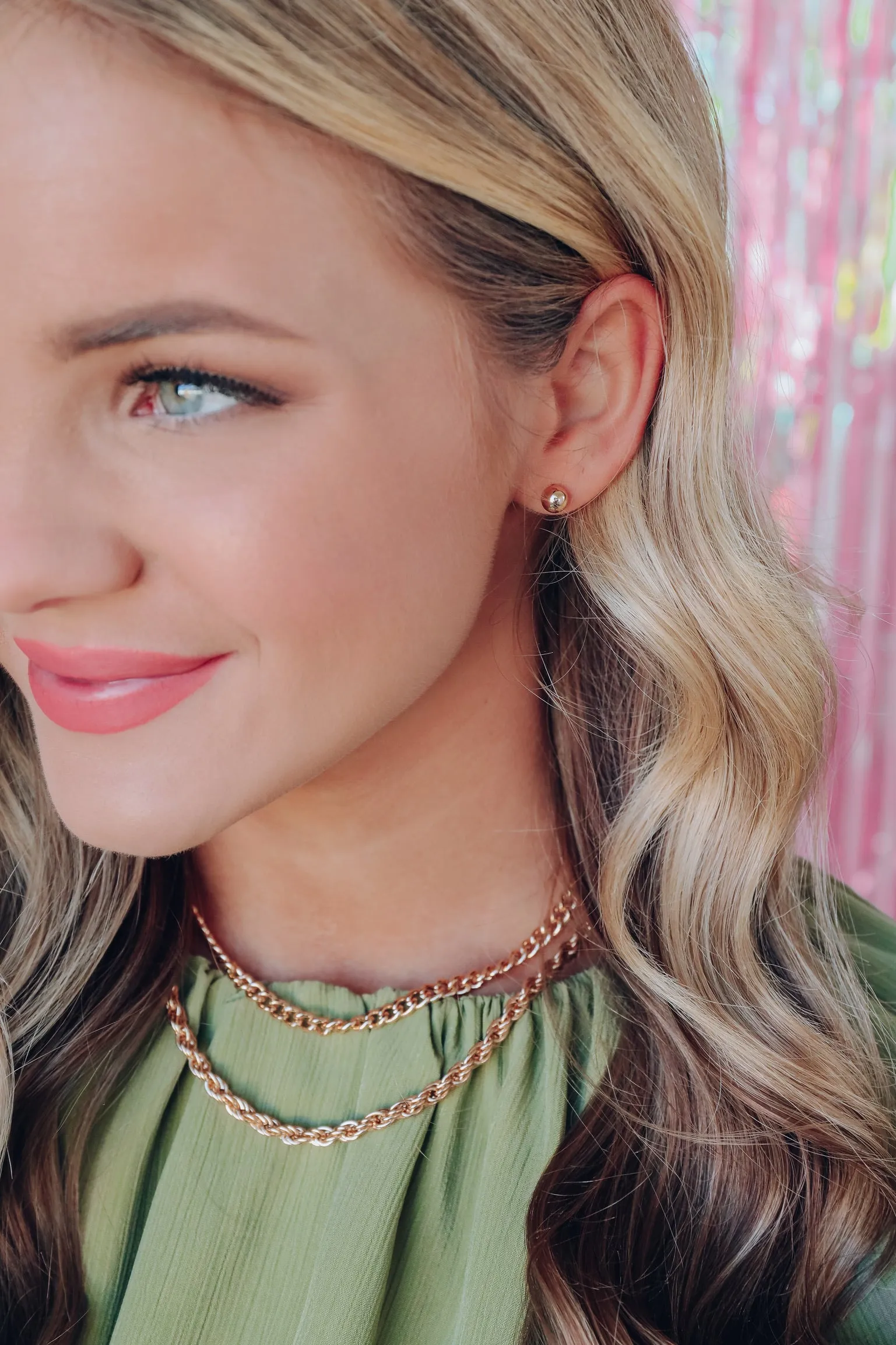 Rope And Curb Chain Necklace/Earring Set - Gold