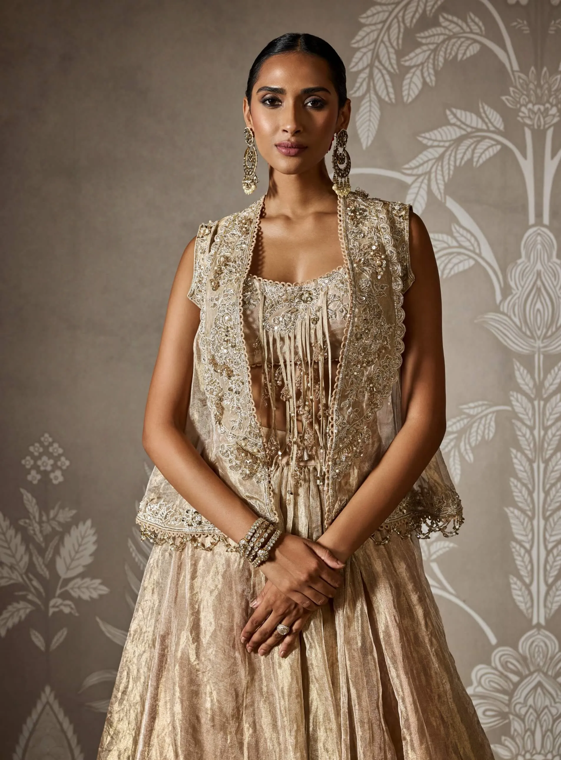 Ruhani light gold lehenga and short jacket set
