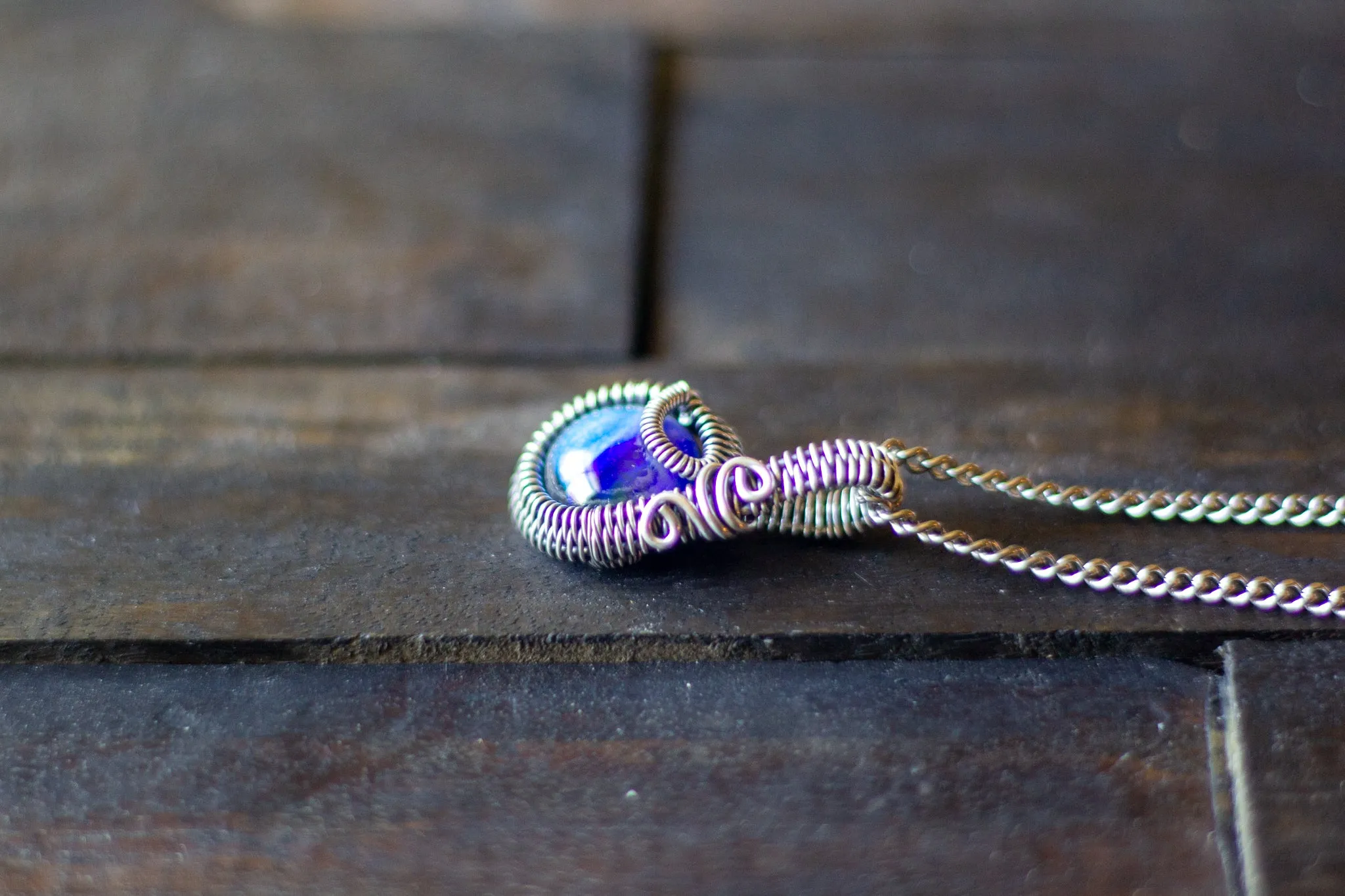 Shades of Blue Fused Glass and Sterling Silver Mini Pendant