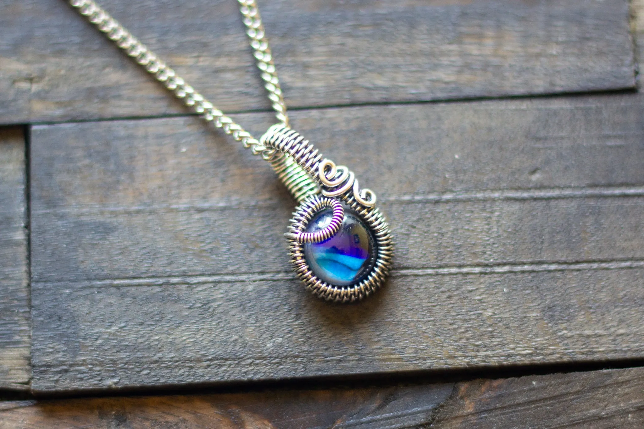 Shades of Blue Fused Glass and Sterling Silver Mini Pendant
