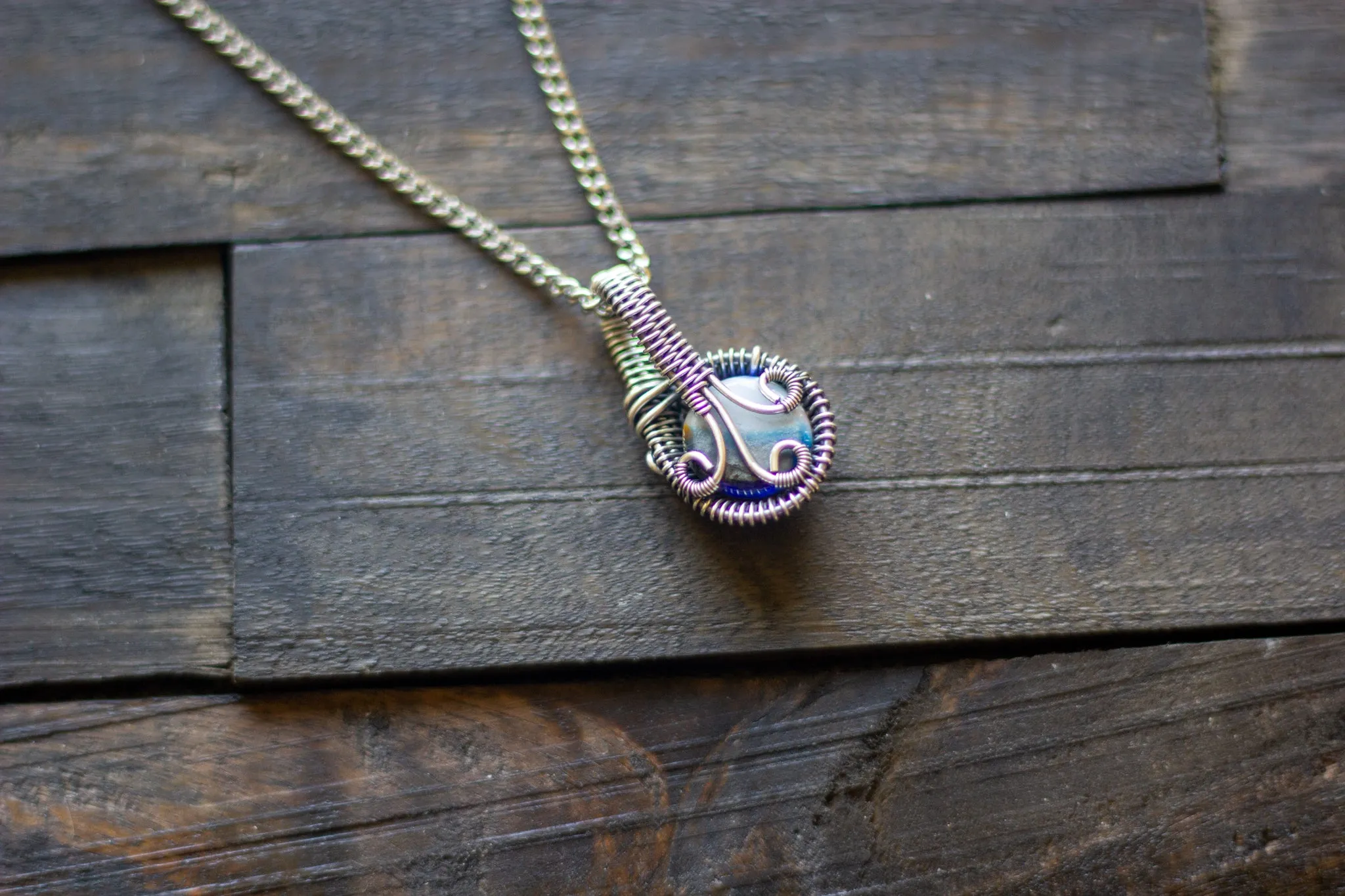 Shades of Blue Fused Glass and Sterling Silver Mini Pendant