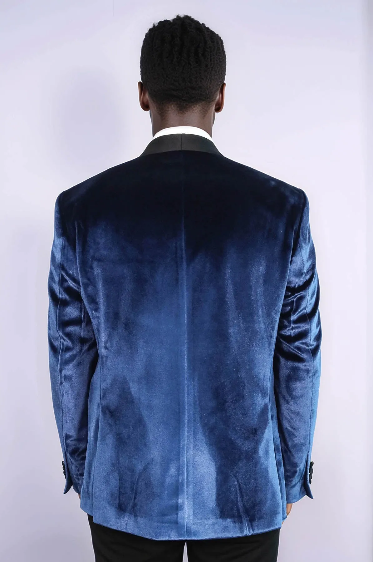 Shawl Lapel Velvet Navy Blue Men Prom Blazer - Wessi
