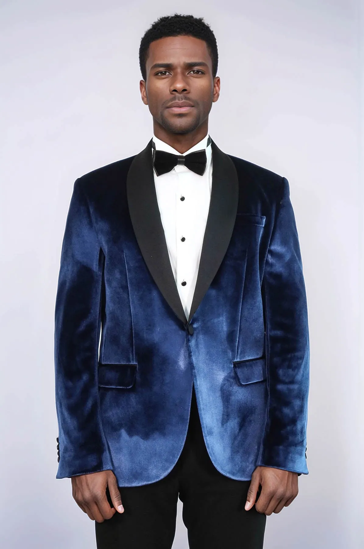 Shawl Lapel Velvet Navy Blue Men Prom Blazer - Wessi