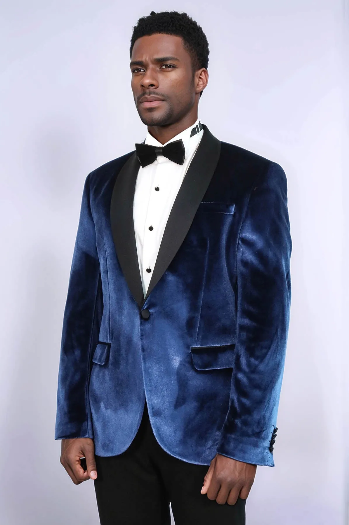 Shawl Lapel Velvet Navy Blue Men Prom Blazer - Wessi