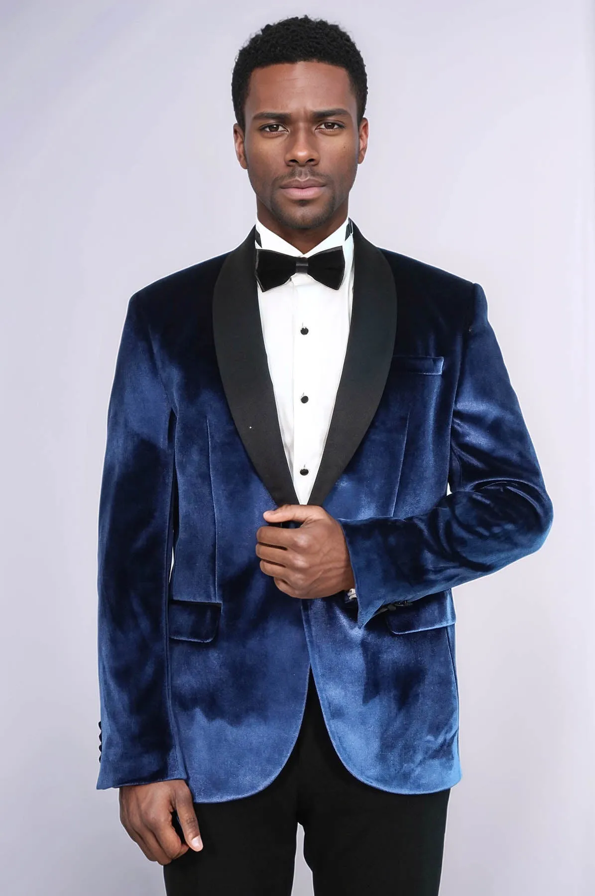 Shawl Lapel Velvet Navy Blue Men Prom Blazer - Wessi