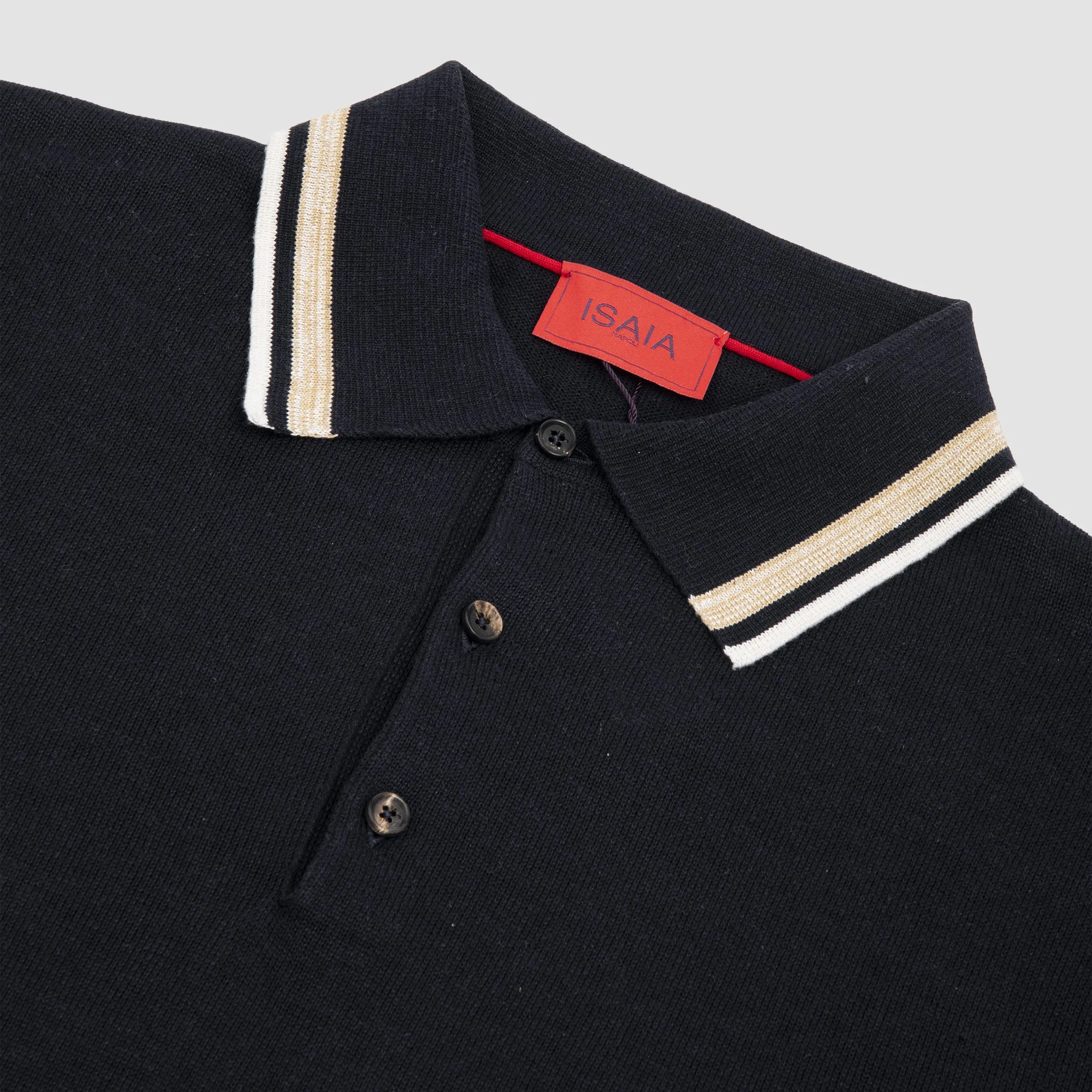 Silk Linen Knit Short Sleeve Polo Navy