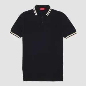 Silk Linen Knit Short Sleeve Polo Navy