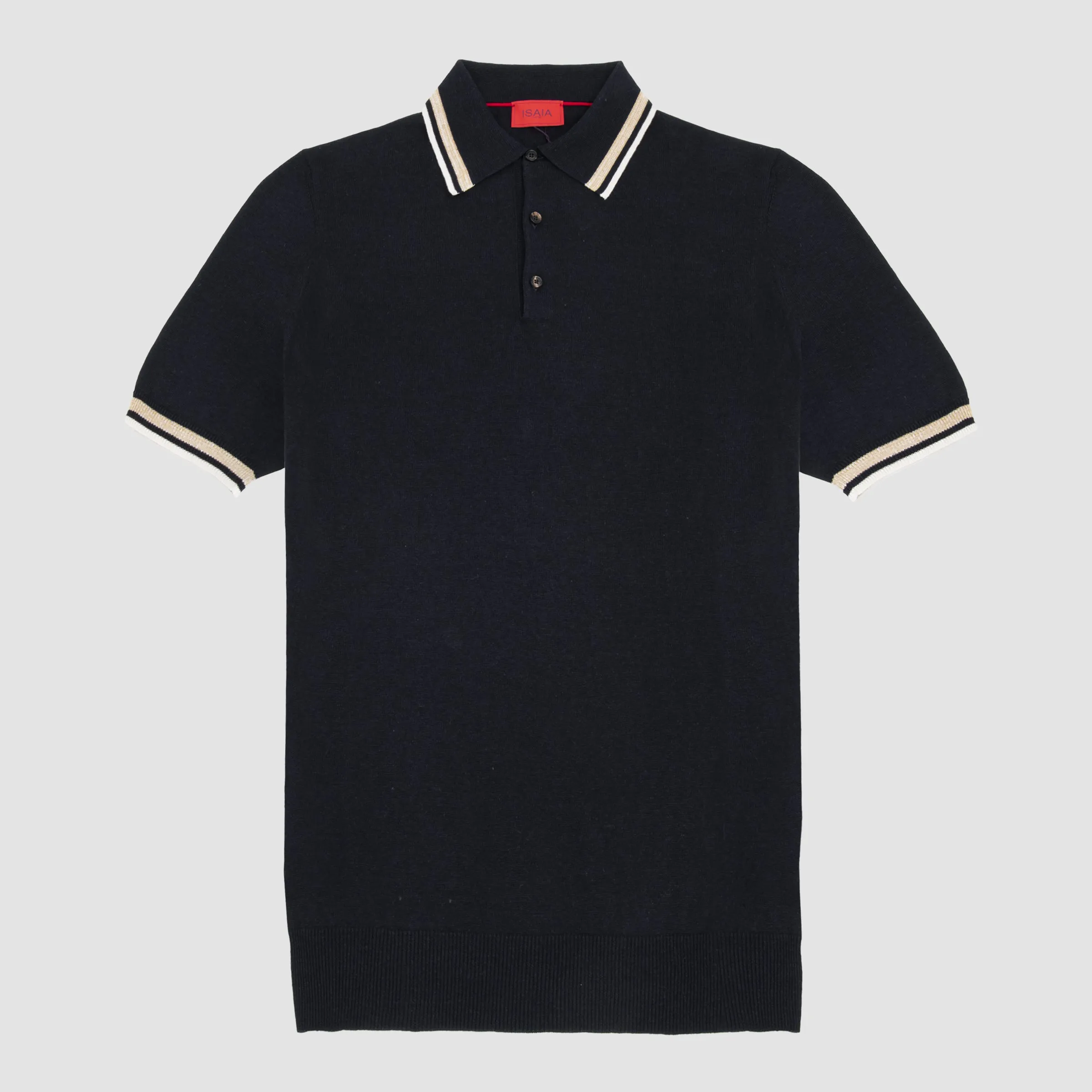 Silk Linen Knit Short Sleeve Polo Navy