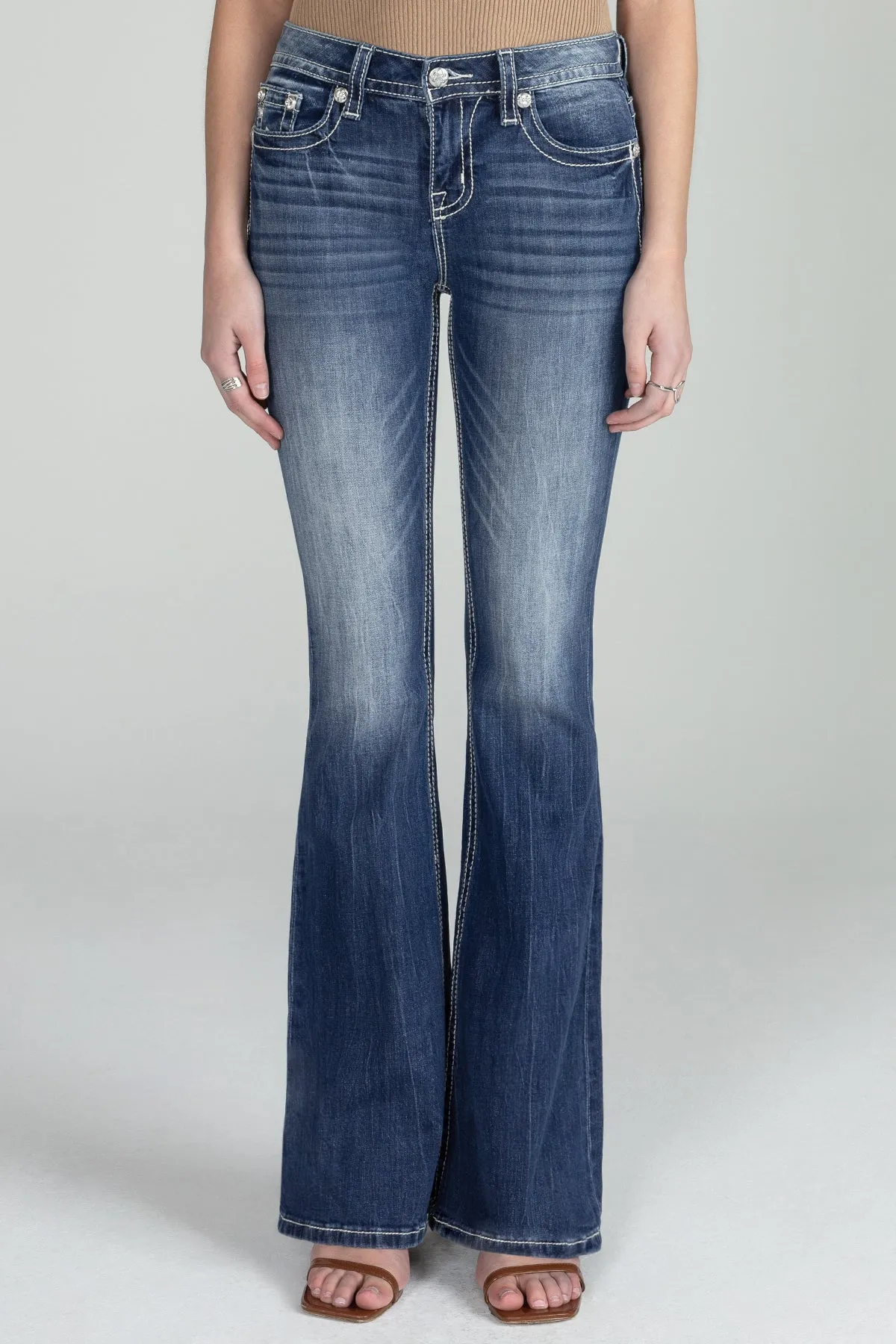 Silver Cross Stitch Flare Denim