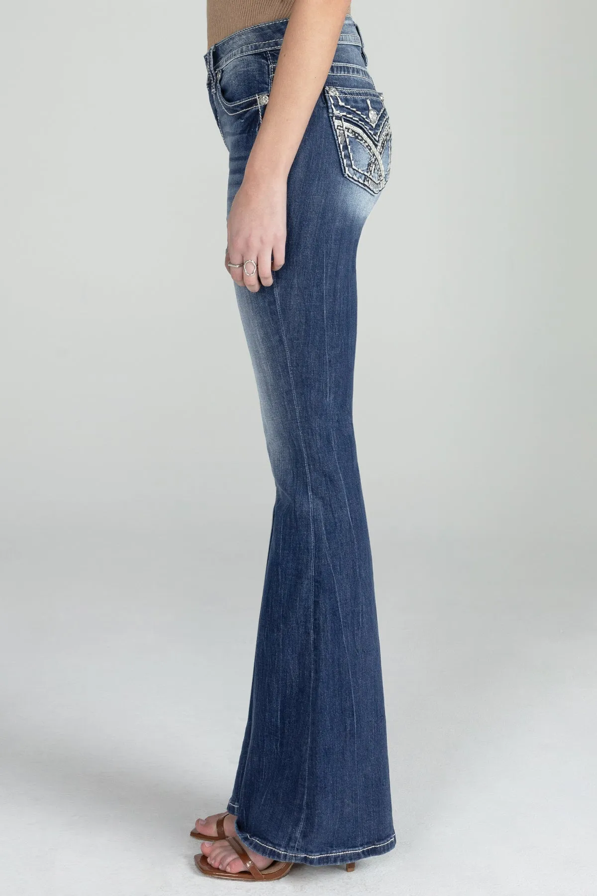 Silver Cross Stitch Flare Denim