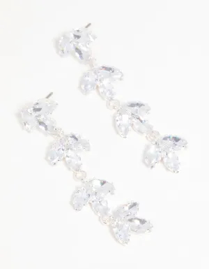 Silver Cubic Zirconia Flower Layered Drop Earrings