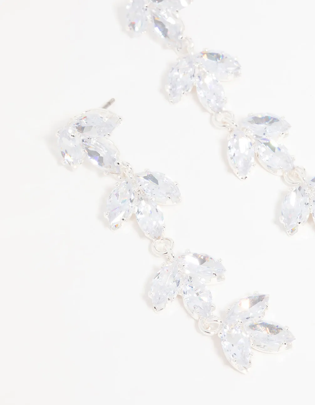 Silver Cubic Zirconia Flower Layered Drop Earrings