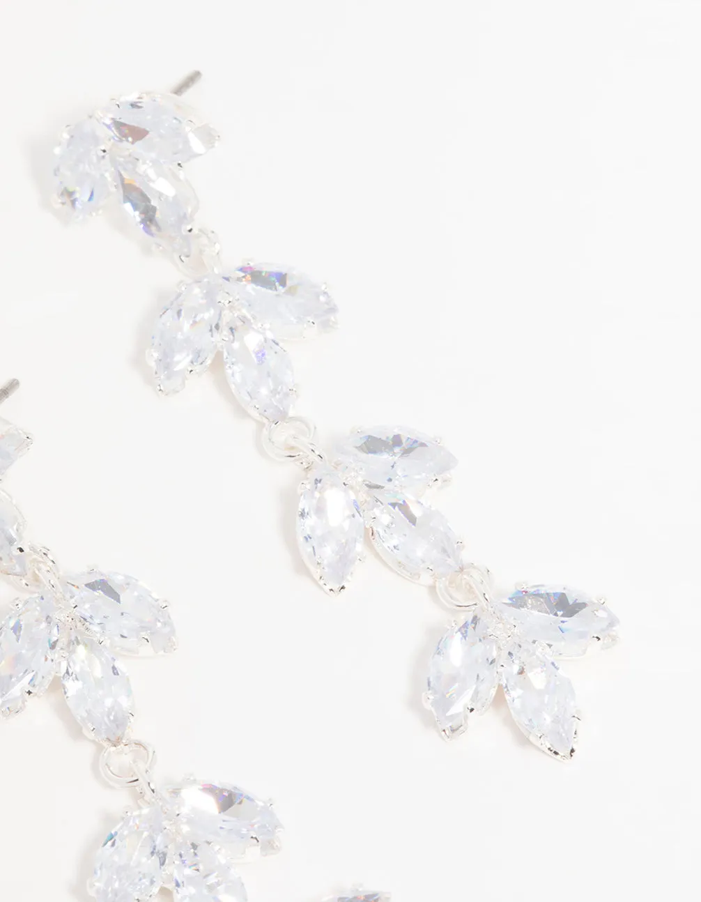 Silver Cubic Zirconia Flower Layered Drop Earrings