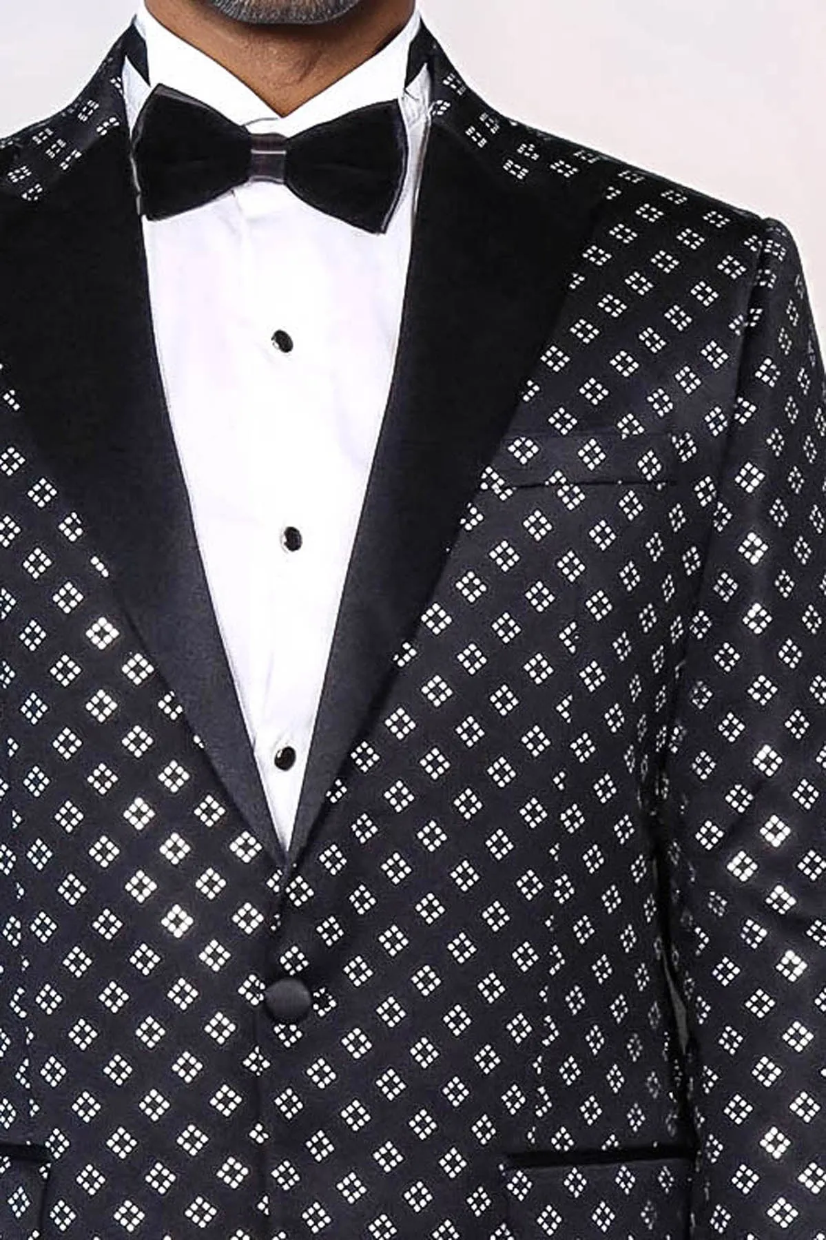 Silver Diamond Pattern Over Black Men Prom Blazer - Wessi