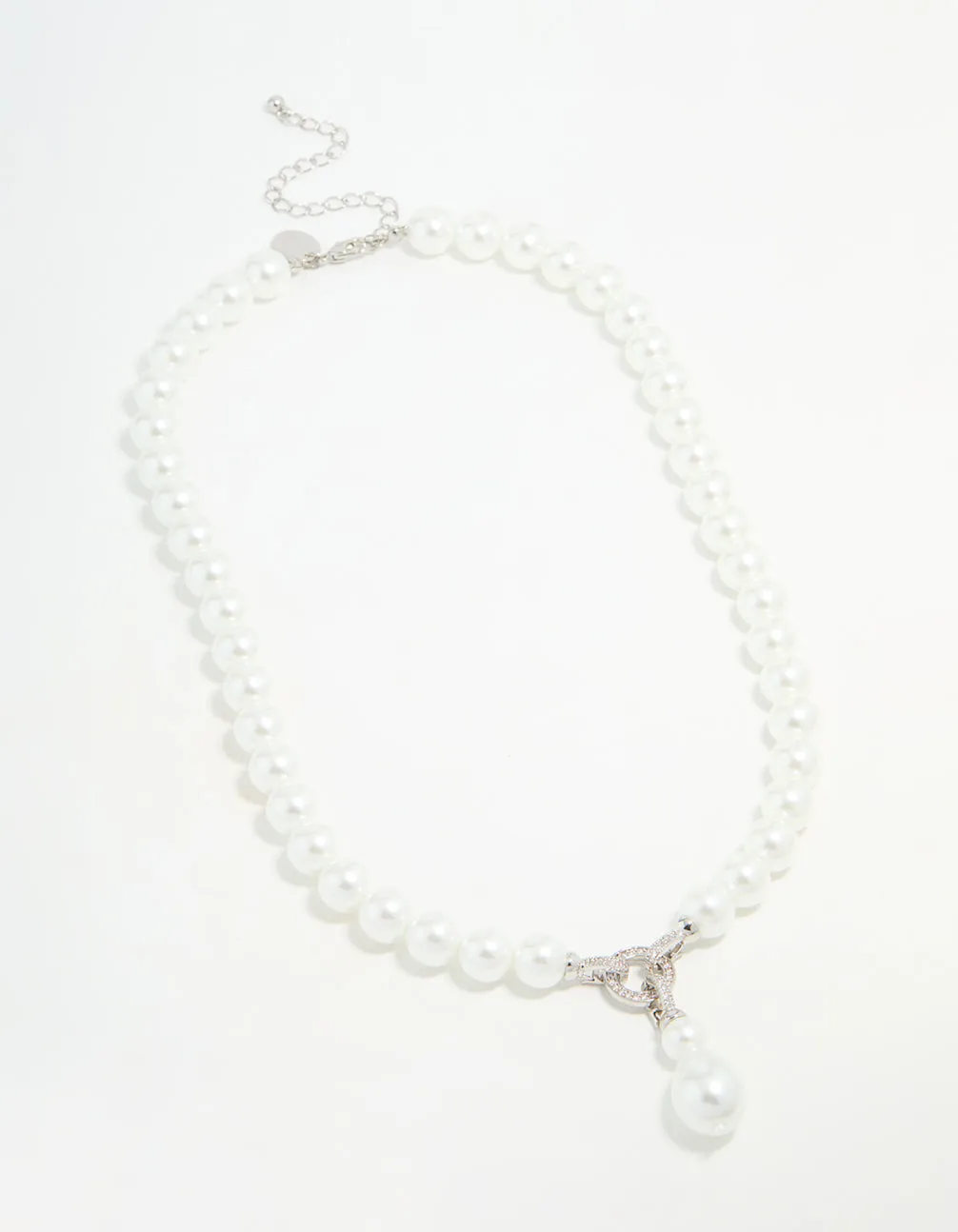 Silver Pearl Cubic Zirconia Short Necklace