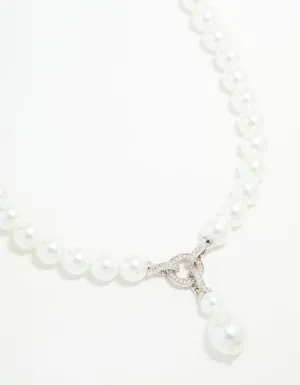 Silver Pearl Cubic Zirconia Short Necklace