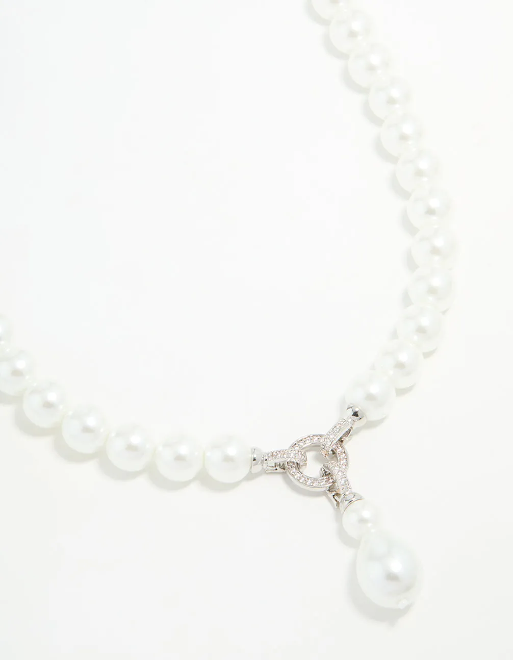 Silver Pearl Cubic Zirconia Short Necklace