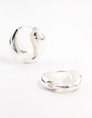 Silver Plated Teardrop Hoop Huggie Earrings