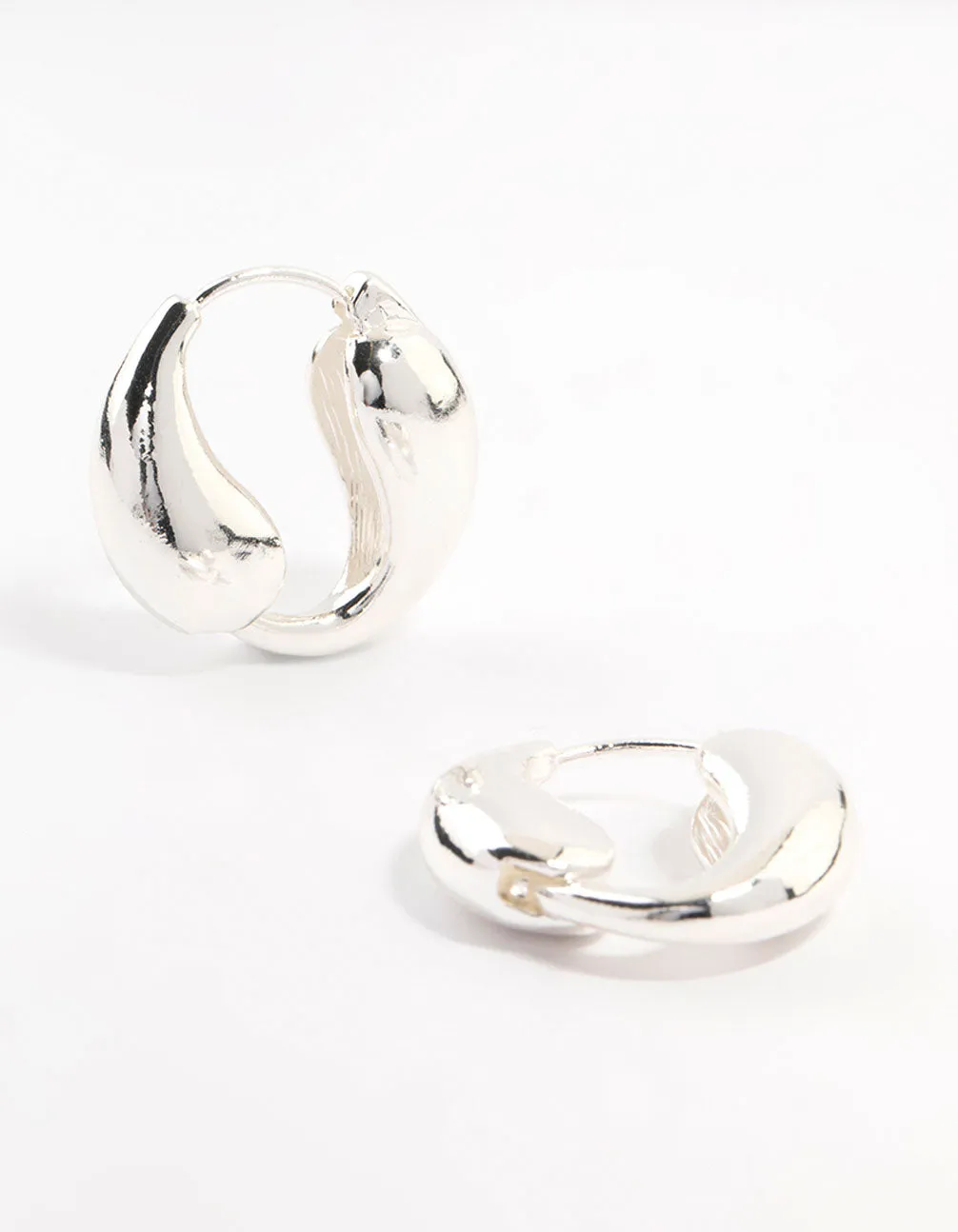 Silver Plated Teardrop Hoop Huggie Earrings
