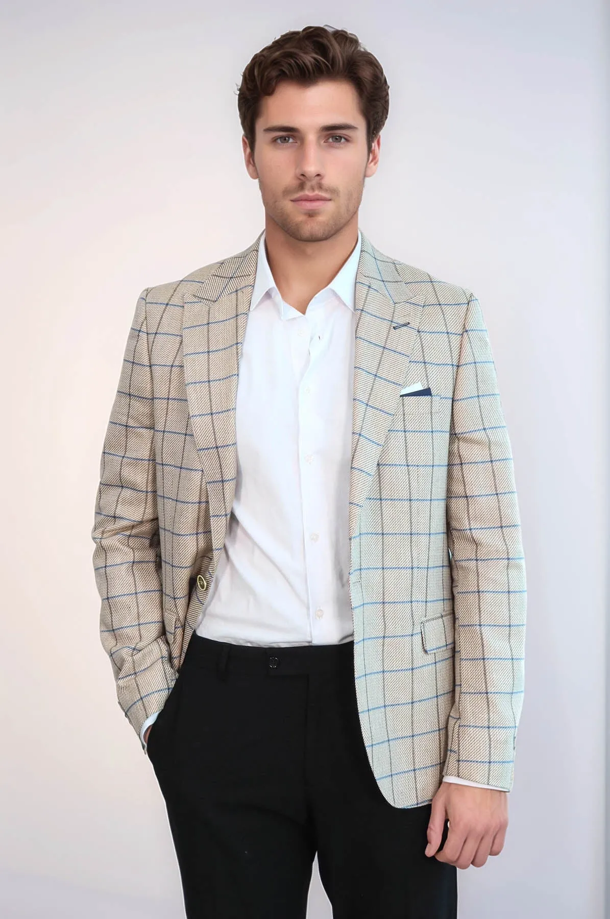 Single Button Pointed Collar Beige Blazer - Wessi