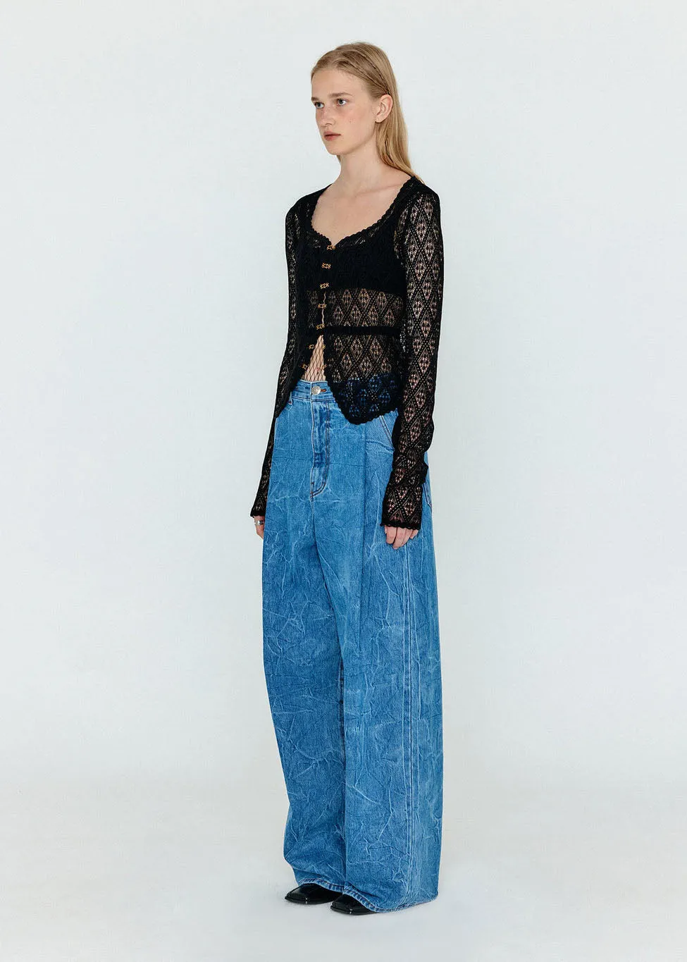 Sky Blue Folded Wide-Fit Jeans