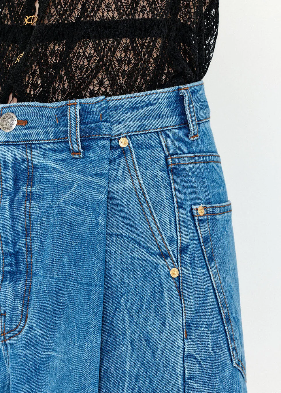 Sky Blue Folded Wide-Fit Jeans