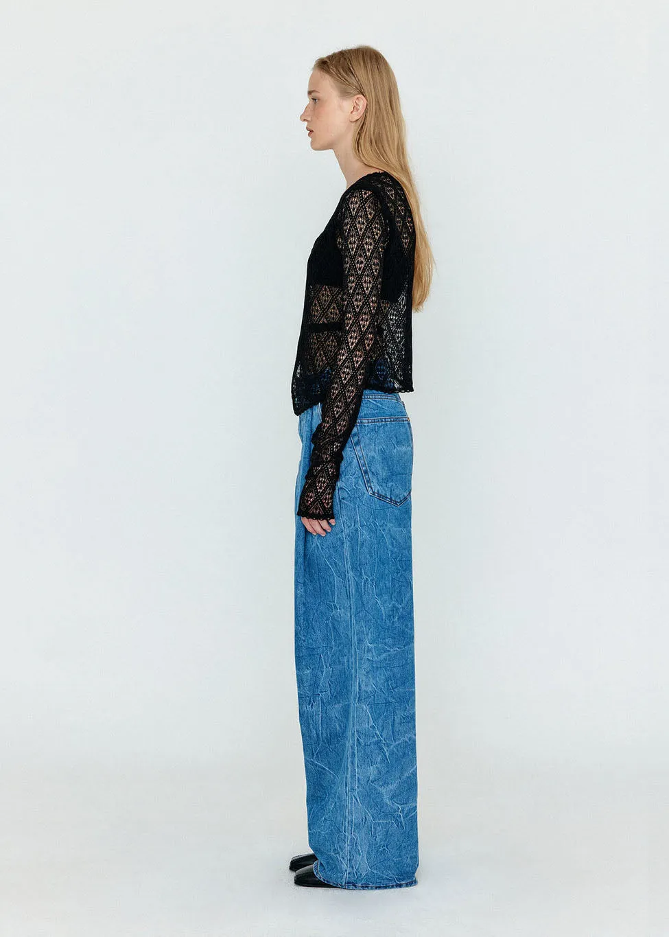 Sky Blue Folded Wide-Fit Jeans