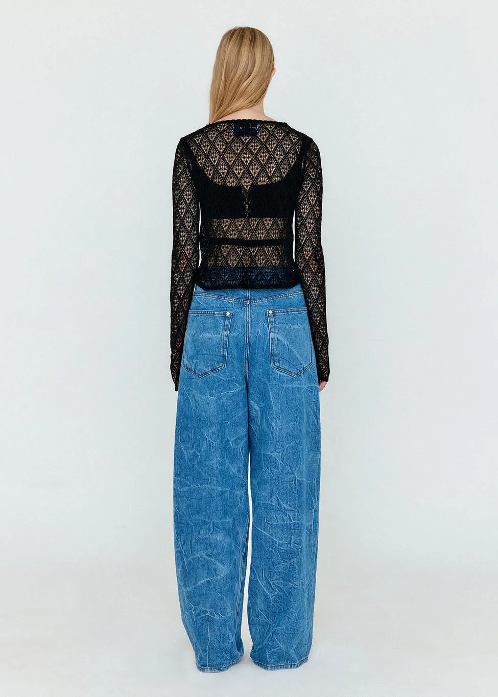 Sky Blue Folded Wide-Fit Jeans
