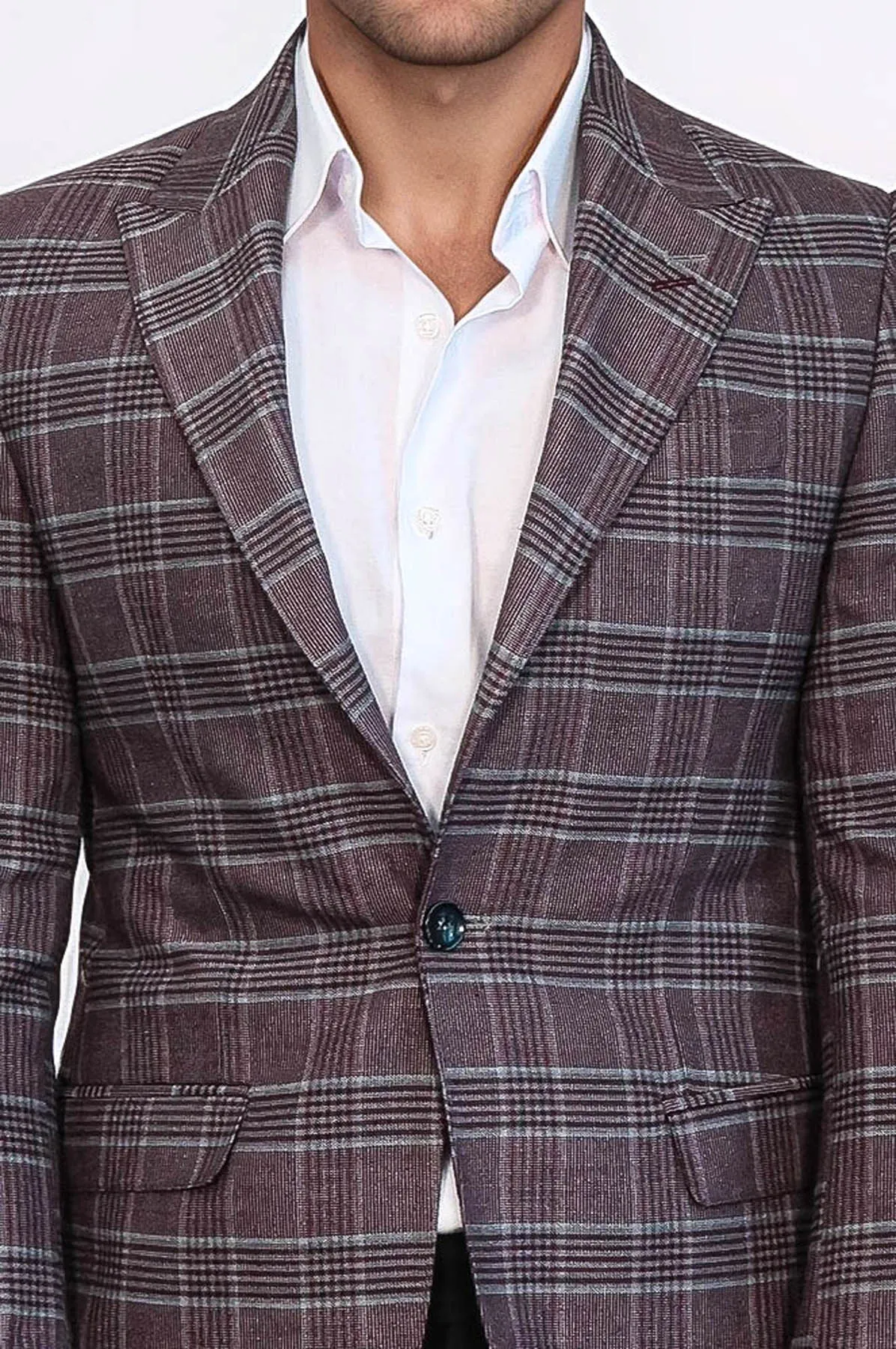 Slim-Fit Checked Burgundy Men Blazer - Wessi