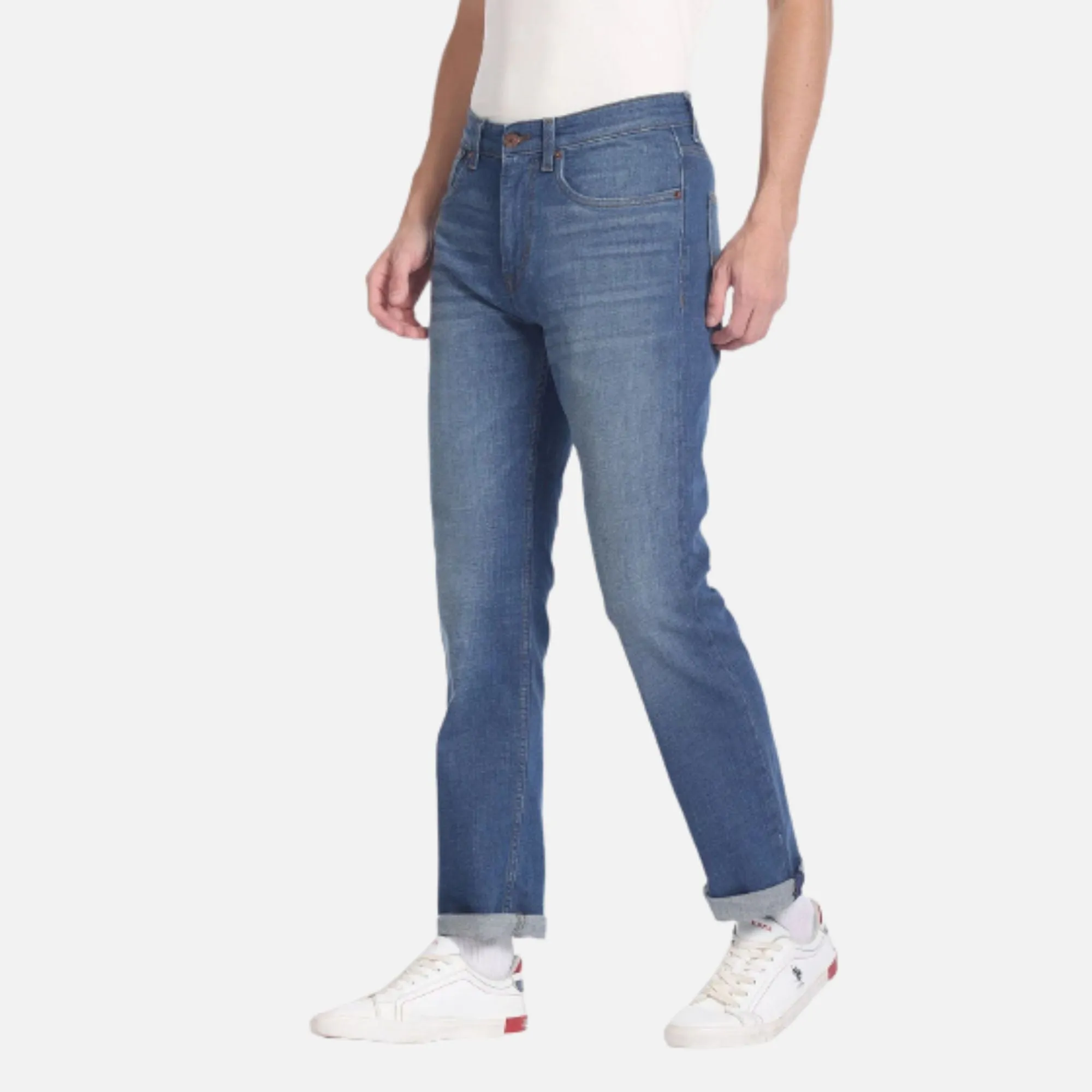 Slim Straight Fit Mid Wash Jeans