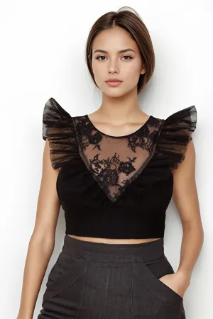 Soho Black Lace & Tulle Crop Top