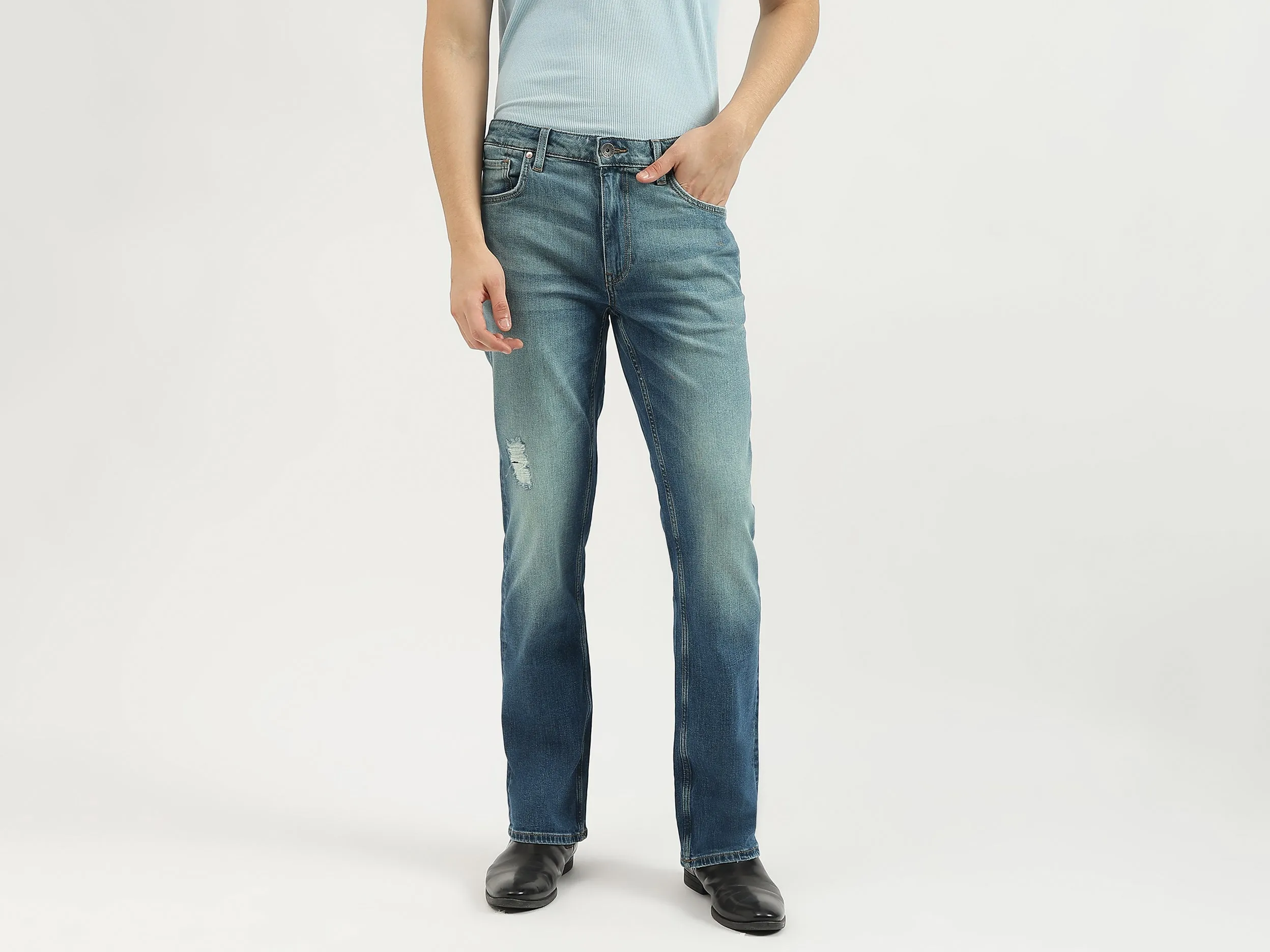 Solid Boot-Leg Fit Jeans