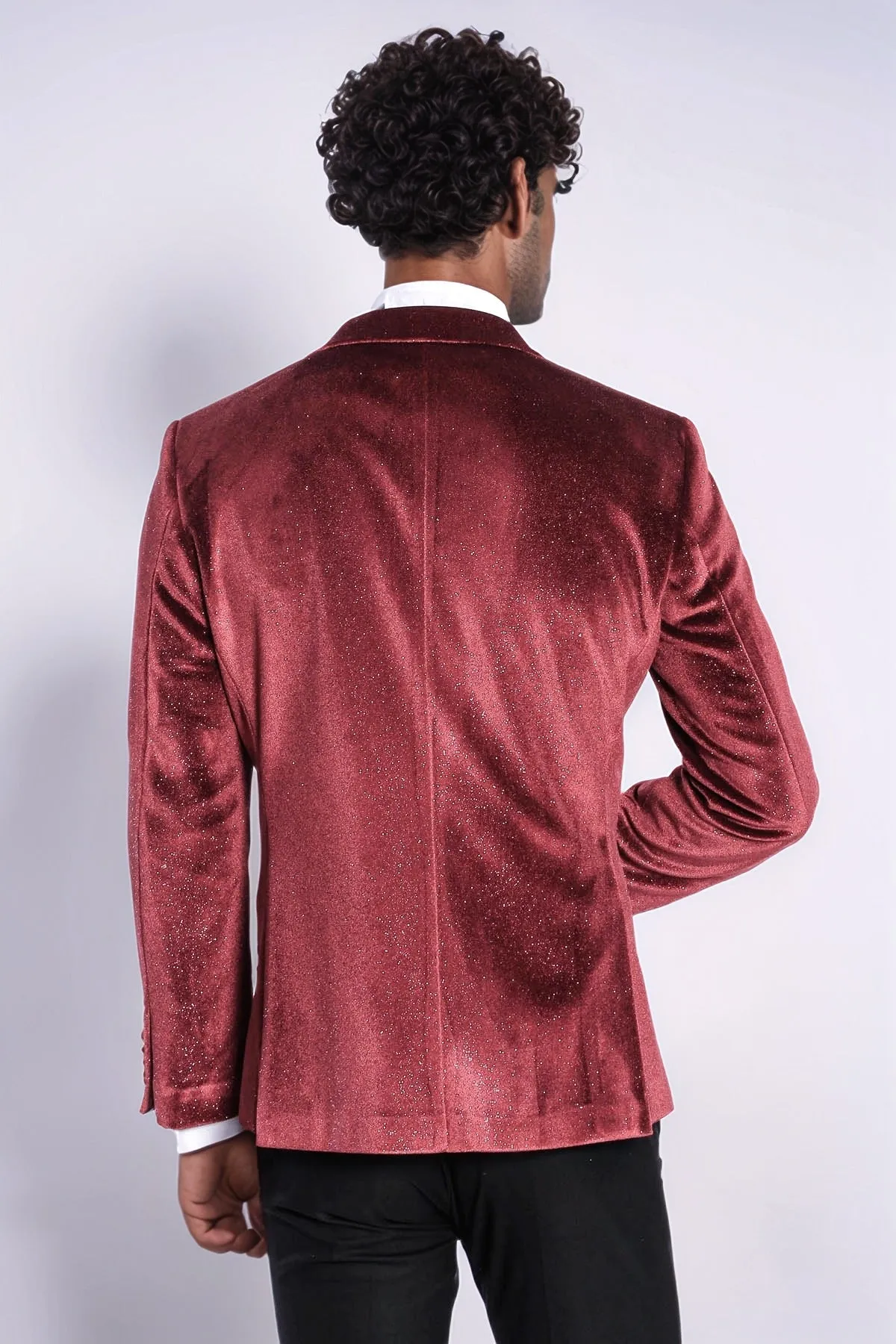 Sparkle Slim Fit Velvet Burgundy Men Prom Blazer - Wessi