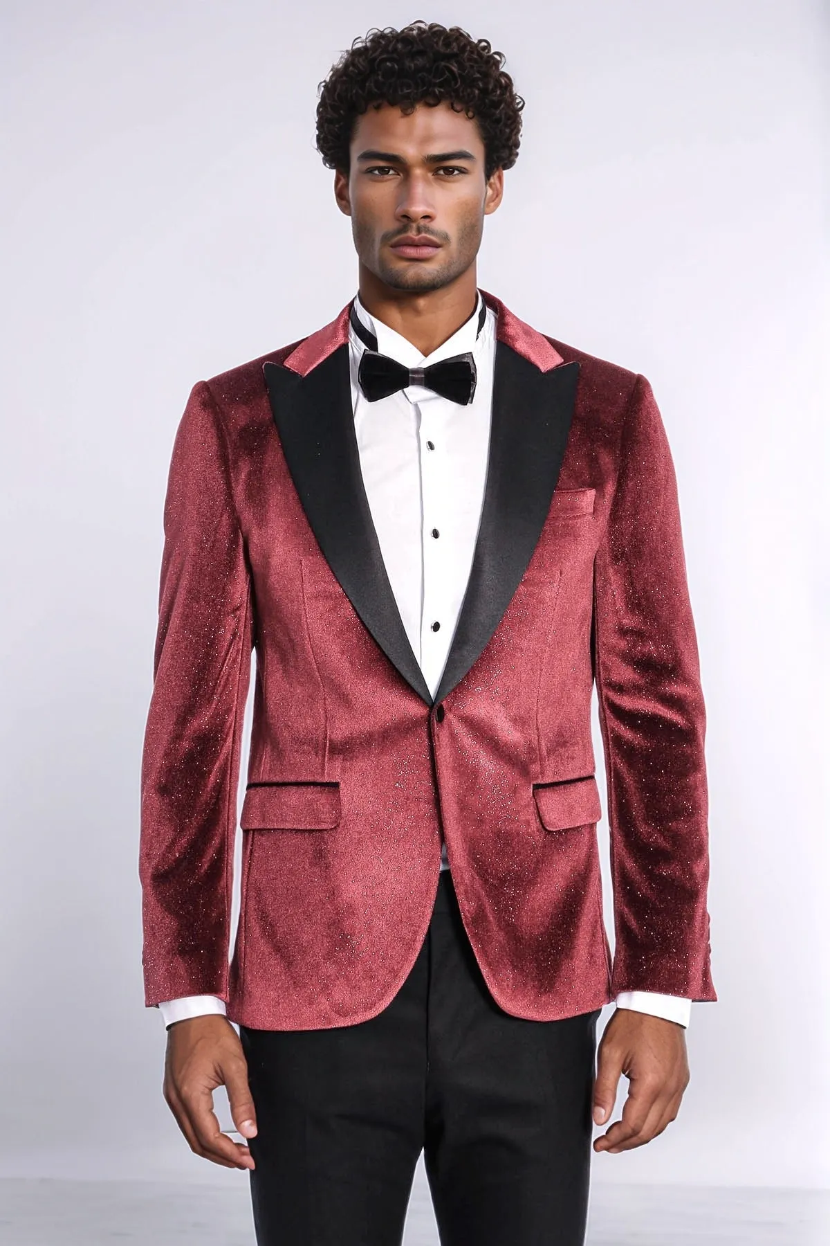 Sparkle Slim Fit Velvet Burgundy Men Prom Blazer - Wessi