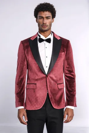 Sparkle Slim Fit Velvet Burgundy Men Prom Blazer - Wessi