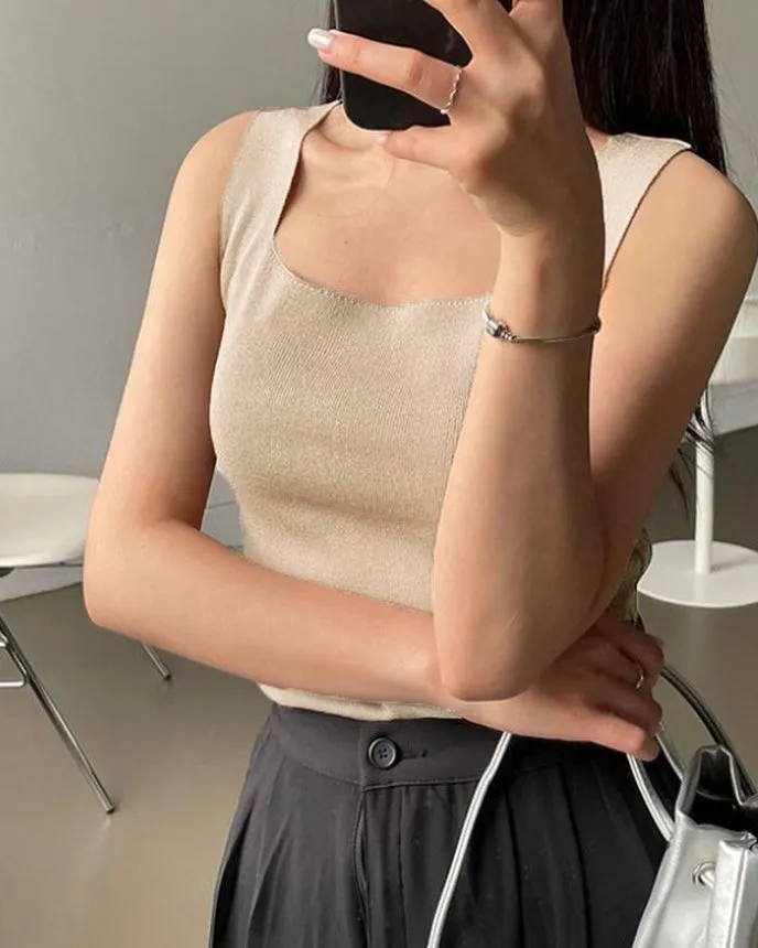 Square-Neck Knit Sleeveless