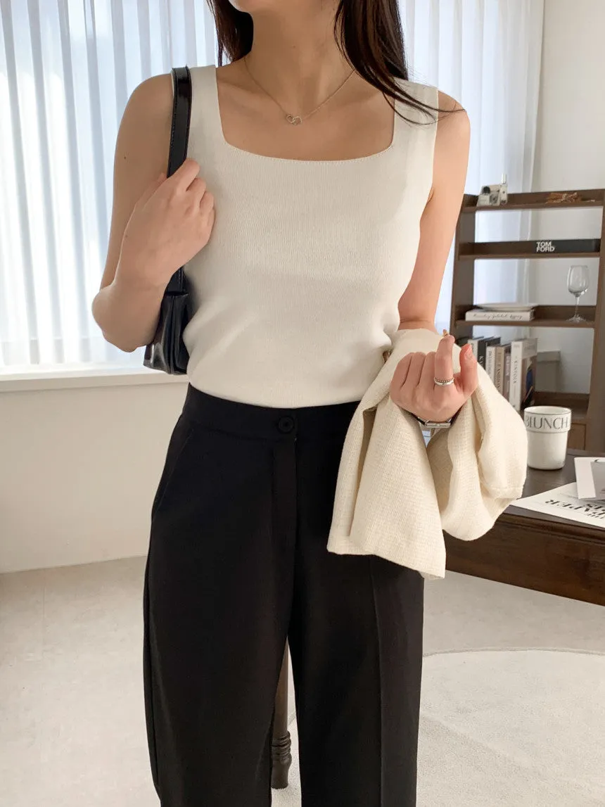 Square-Neck Knit Sleeveless