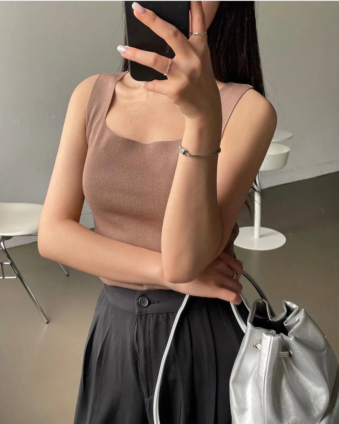 Square-Neck Knit Sleeveless