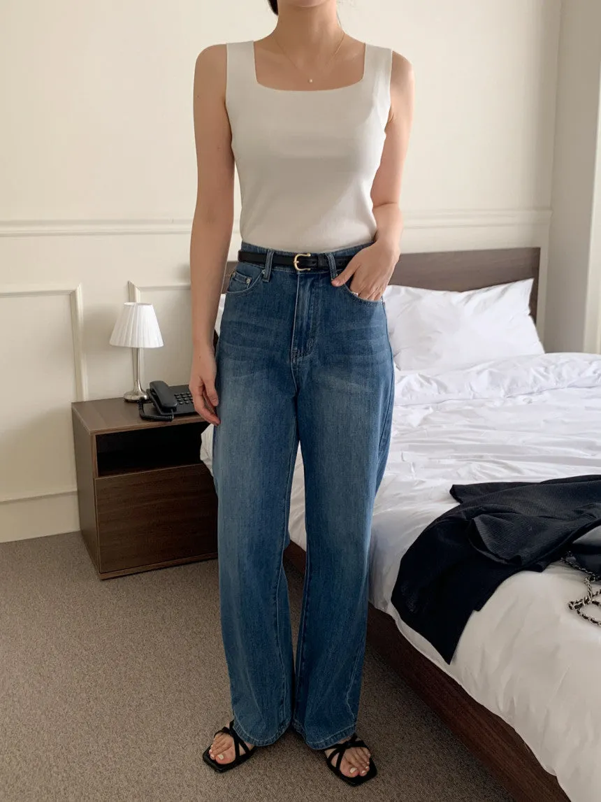 Square-Neck Knit Sleeveless